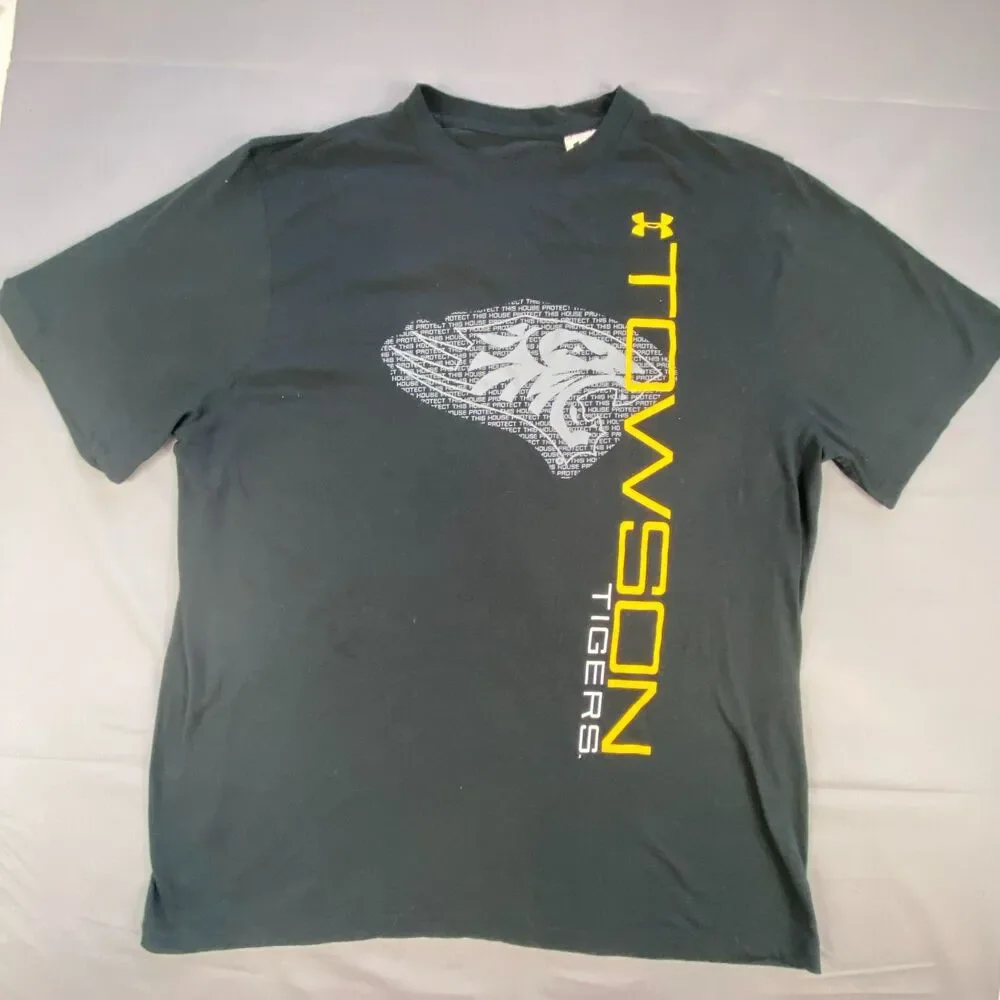 Under Armour Mens Towson Tigers T Shirt Size Large L Black HeatGear Graphic Tee
